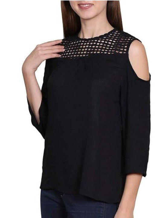 Women Lace Inserts Cold-Shoulder Cotton Top