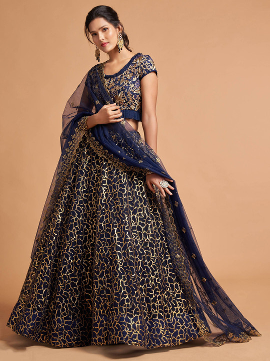 Embroidered Semi-Stitched Lehenga & Unstitched Blouse With Dupatta