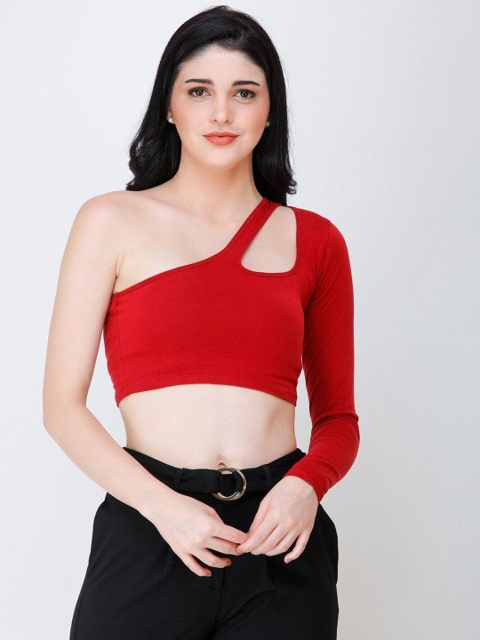 One Shoulder Crop Fitted Top