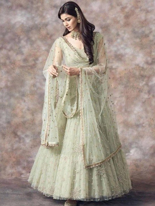 Embroidered Sequinned Semi-Stitched Lehenga & Unstitched Blouse With Dupatta
