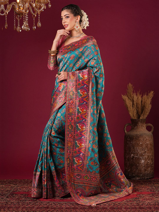 Women Floral Woven Design Viscose Rayon Celebrity Banarasi Sarees
